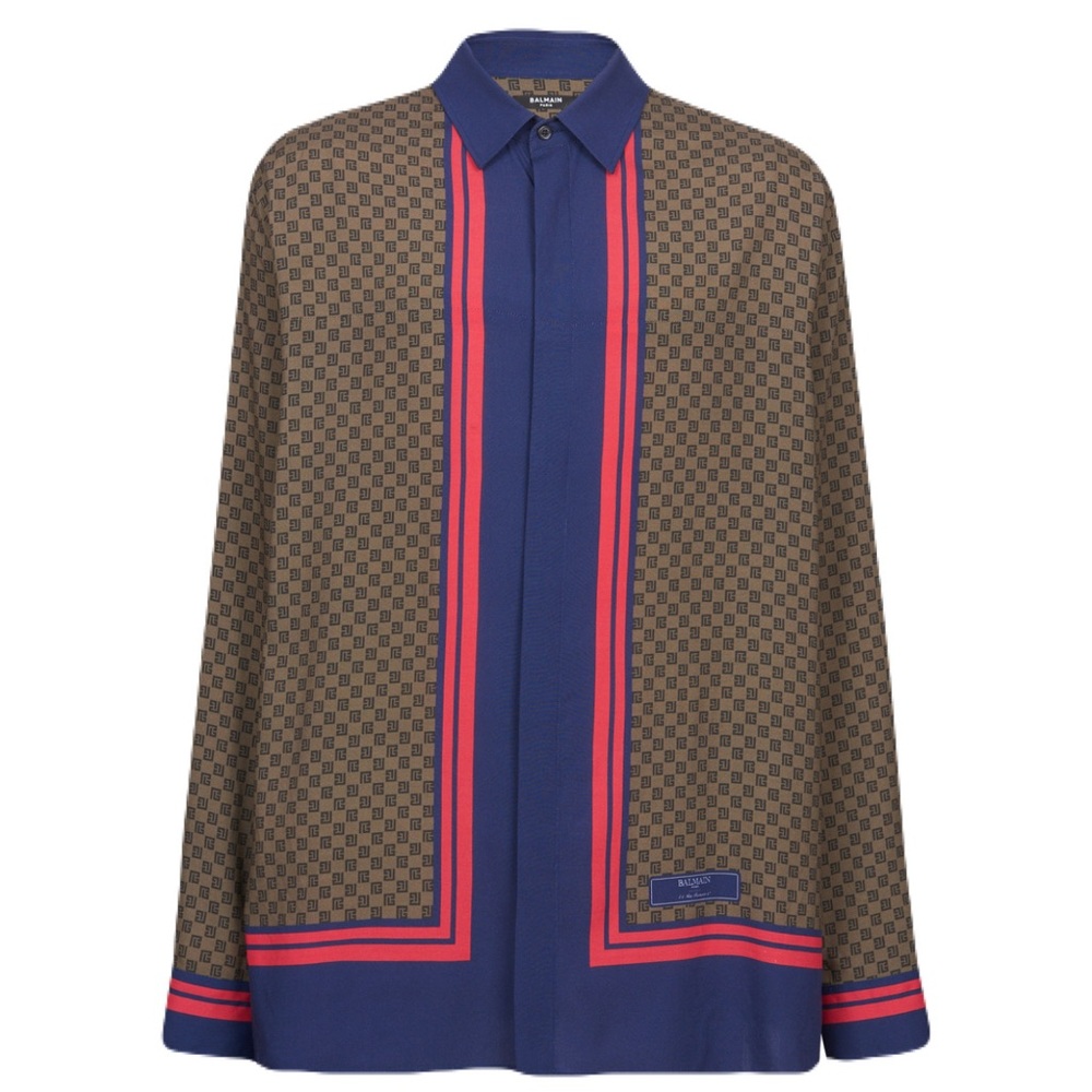 Balmain monogram-scarf print button down shirt
